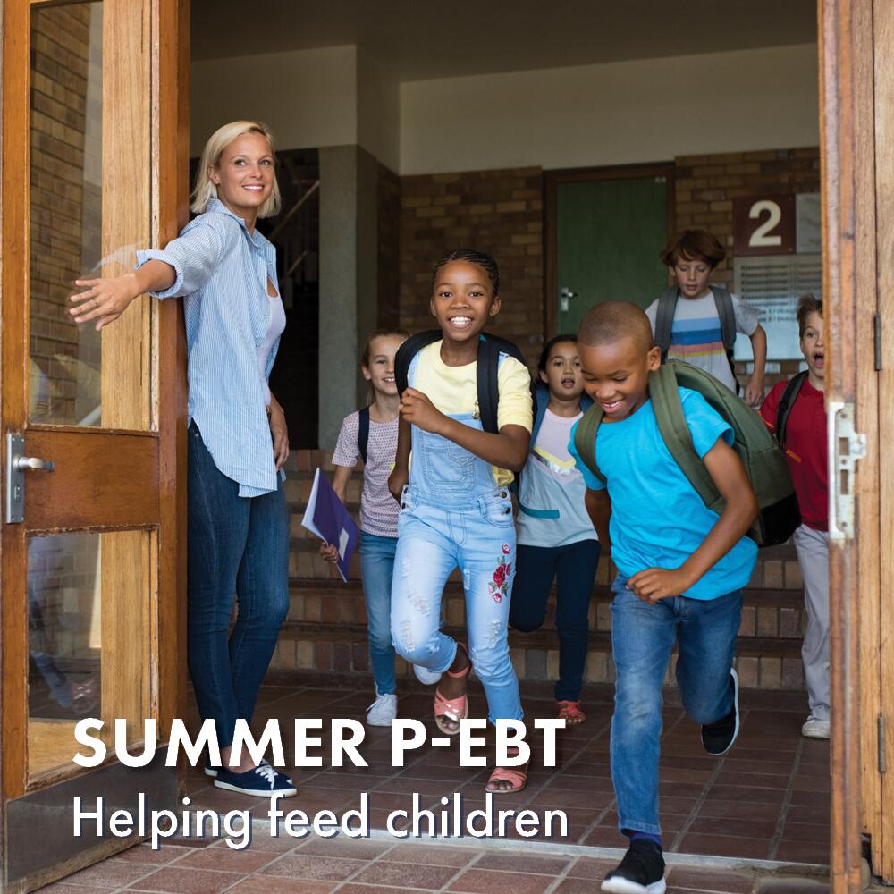 Teacher opening door for students - Summer P=EBT Helping feed children