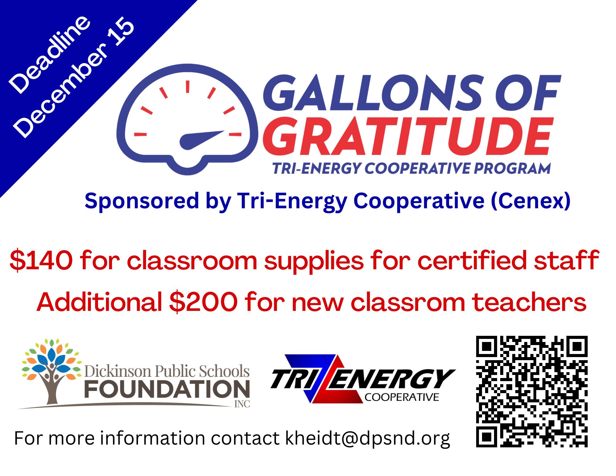 Gallons of Gratitude Tri-Energy Cooperative Program information flyer