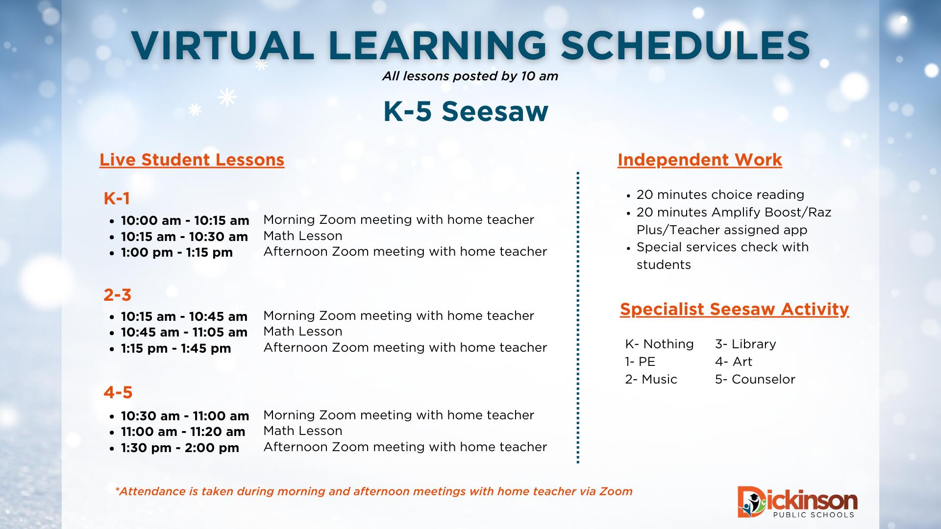 Virtual Learning Schedule, PDF of this document can be found below
