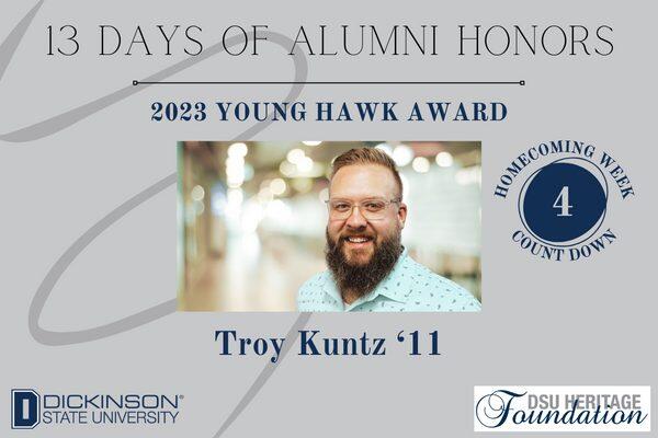 Ad of Troy Kuntz / 13 days of alumni honors